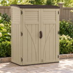 Outdoor storage cabinet on a garden patio