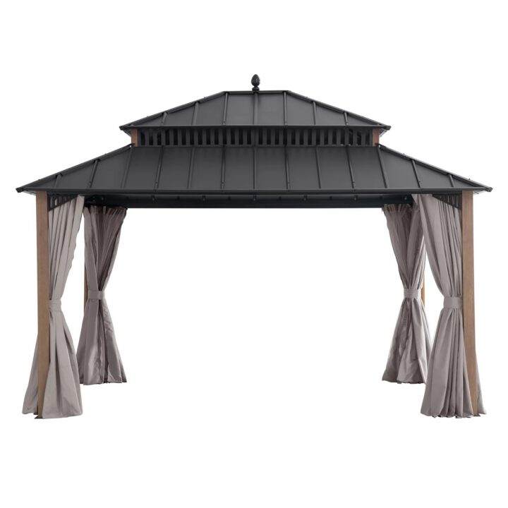 Kingston Aluminum Gazebo - Natural Woodgrain, 12x14
