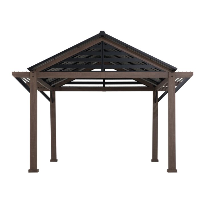Apex Woodgrain Gable Steel Roof Patio Gazebo, 13×13