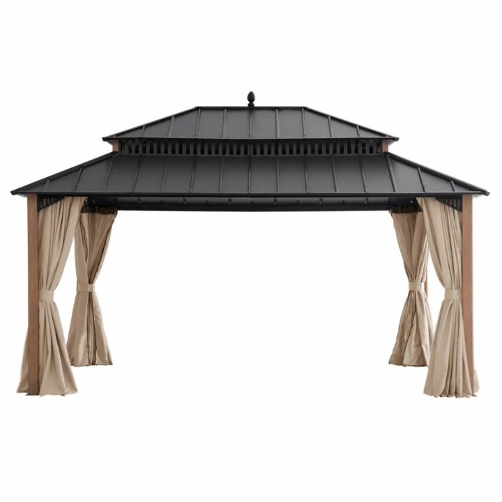 Kingston Aluminum Gazebo - Natural Woodgrain, 12x16