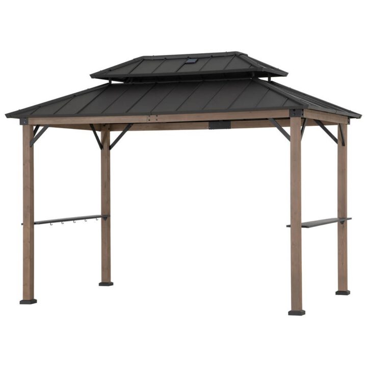 Pro-Grill Extra-Tall Grill Gazebo with Solar Panel - Brown, 8x12