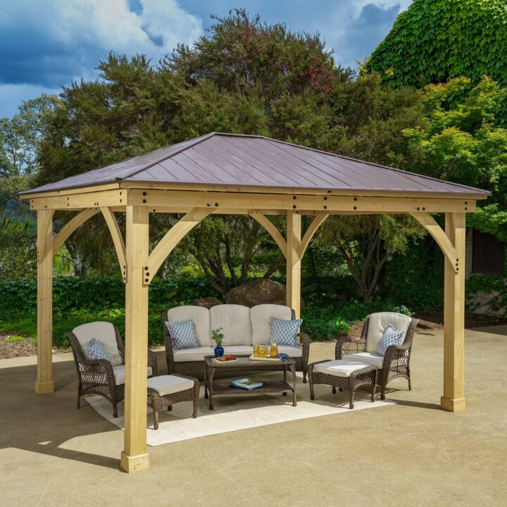 12 x 14 Meridian Gazebo Bundle with Rio Vista 6 Piece Sofa Set and Coffee Table