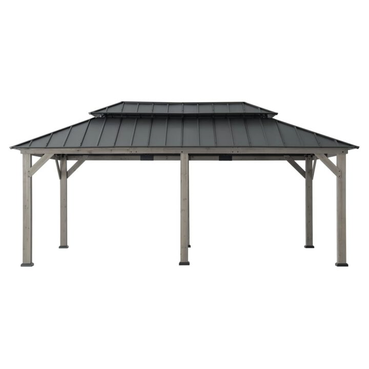 Patio Wooden Gazebo with Ceiling Hooks, 12x20 - Standard Driftwood Cedar