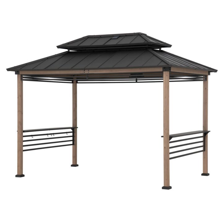 Pro-Grill Extra-Tall Grill Gazebo with Solar Panel & Screens – Brown, 8x12