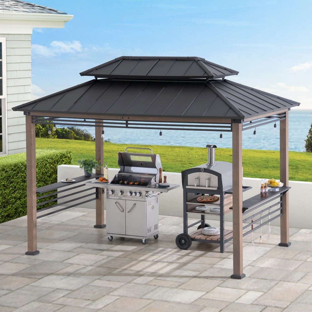Pro-Grill Extra-Tall Grill Gazebo with Outlets & Screens – Brown, 8x12 — image 10
