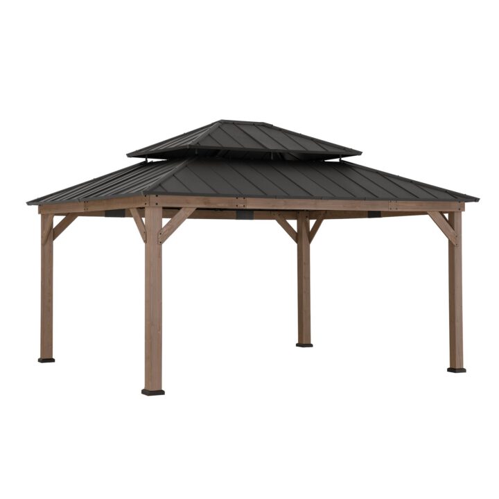 Grand Double-Tier Wooden Gazebo 13x15 - Weathered Cedar