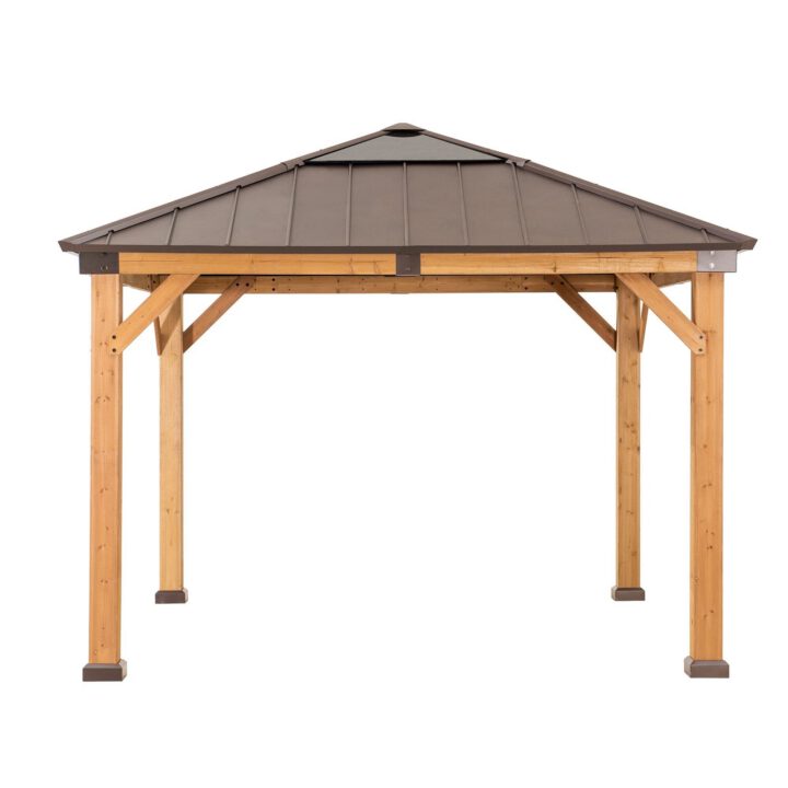 Wooden Gazebo with Metal Roof and Skylight, 11x11