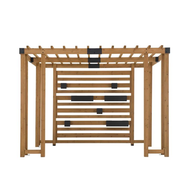 Wooden Pergola with Privacy Screen & Hanging Planters, 10x10