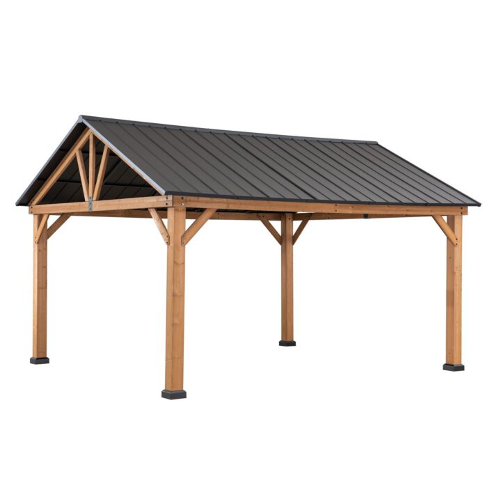 Wooden Frame Gable Roof Gazebo with Ceiling Hook, 11x13 - Black