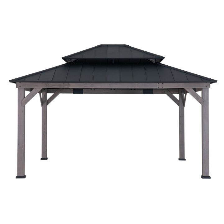 Grand Double-Tier Wooden Gazebo 13' x 15' - Driftwood Cedar