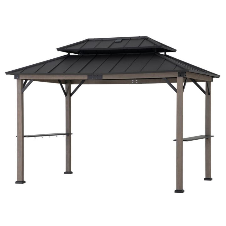 Pro-Grill Extra-Tall Grill Gazebo with Solar Panel - Black, 8x12