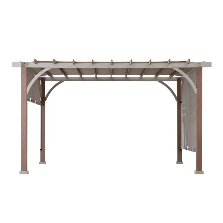 Palladio Wood-Grain Metal Pergola with Adjustable Canopy, 12x14