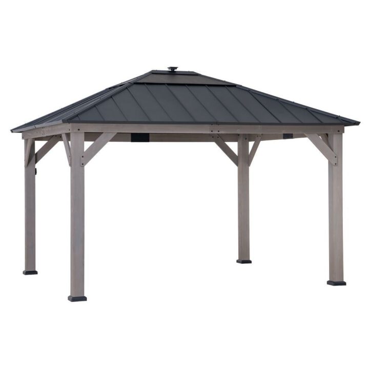 Smart Solar Wooden Gazebo Integrated LED 11x13 - Driftwood Cedar