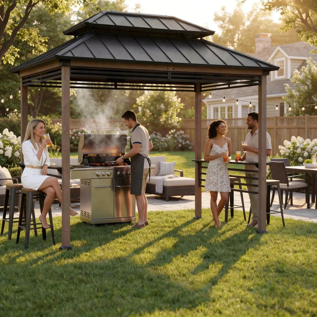 Pro-Grill Extra-Tall Grill Gazebo with Outlets & Screens – Brown, 8x12 — image 2