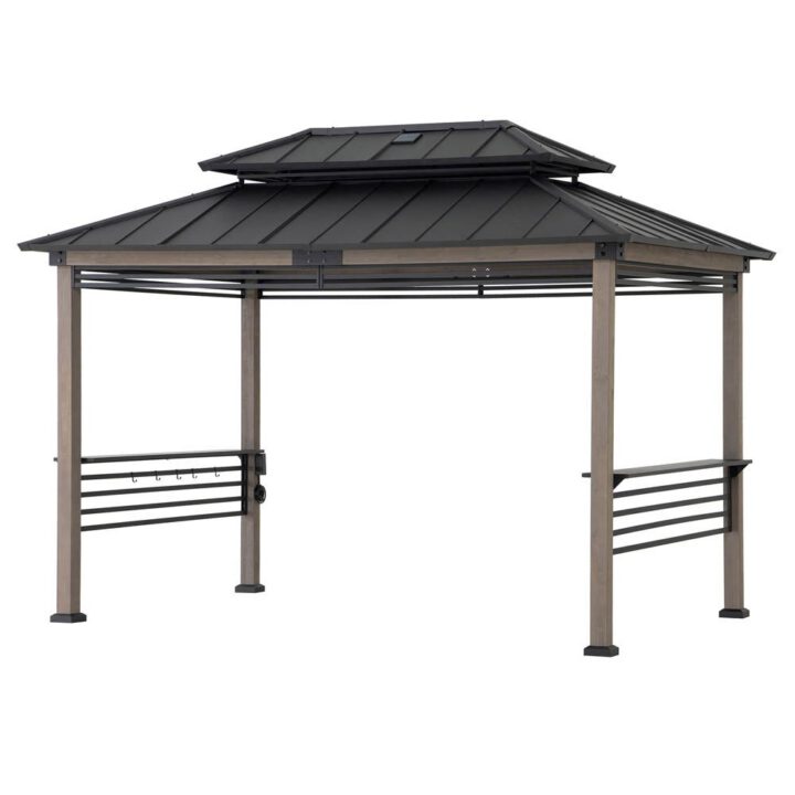 Pro-Grill Extra-Tall Grill Gazebo with Solar Panel & Screens – Black, 8x12