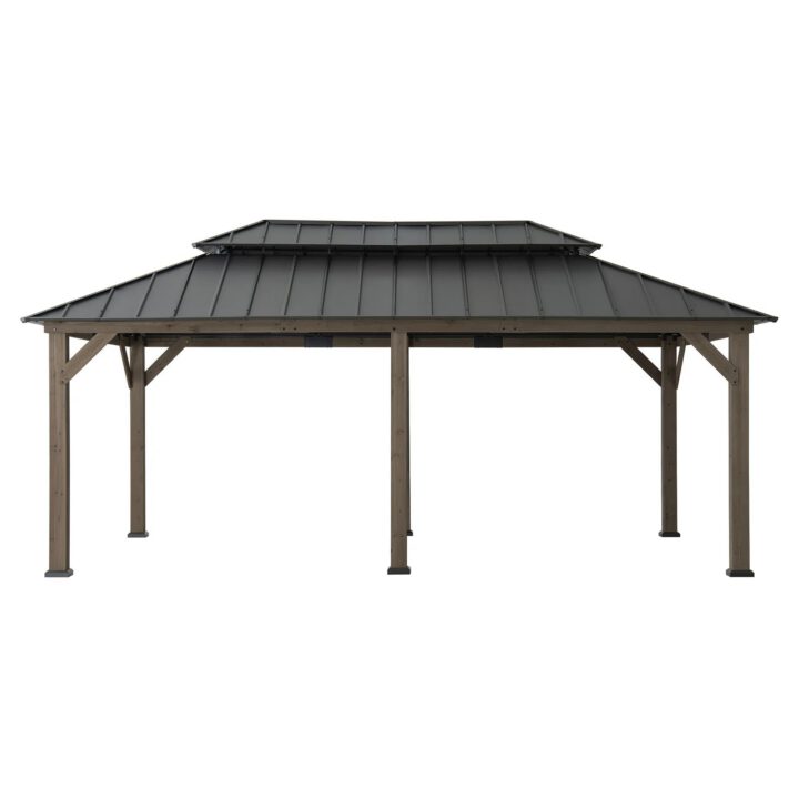 Patio Wooden Gazebo with Ceiling Hooks, 12x20 - Weathered Cedar
