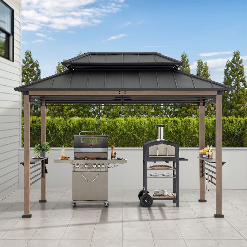 Pro-Grill Extra-Tall Grill Gazebo with Outlets & Screens – Brown, 8x12 — image 11